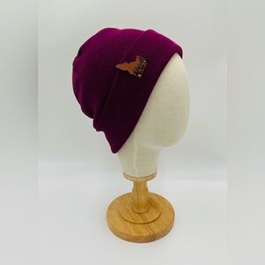 Slouchy Knit Beanie with Leather Patch in Rich Burgundy